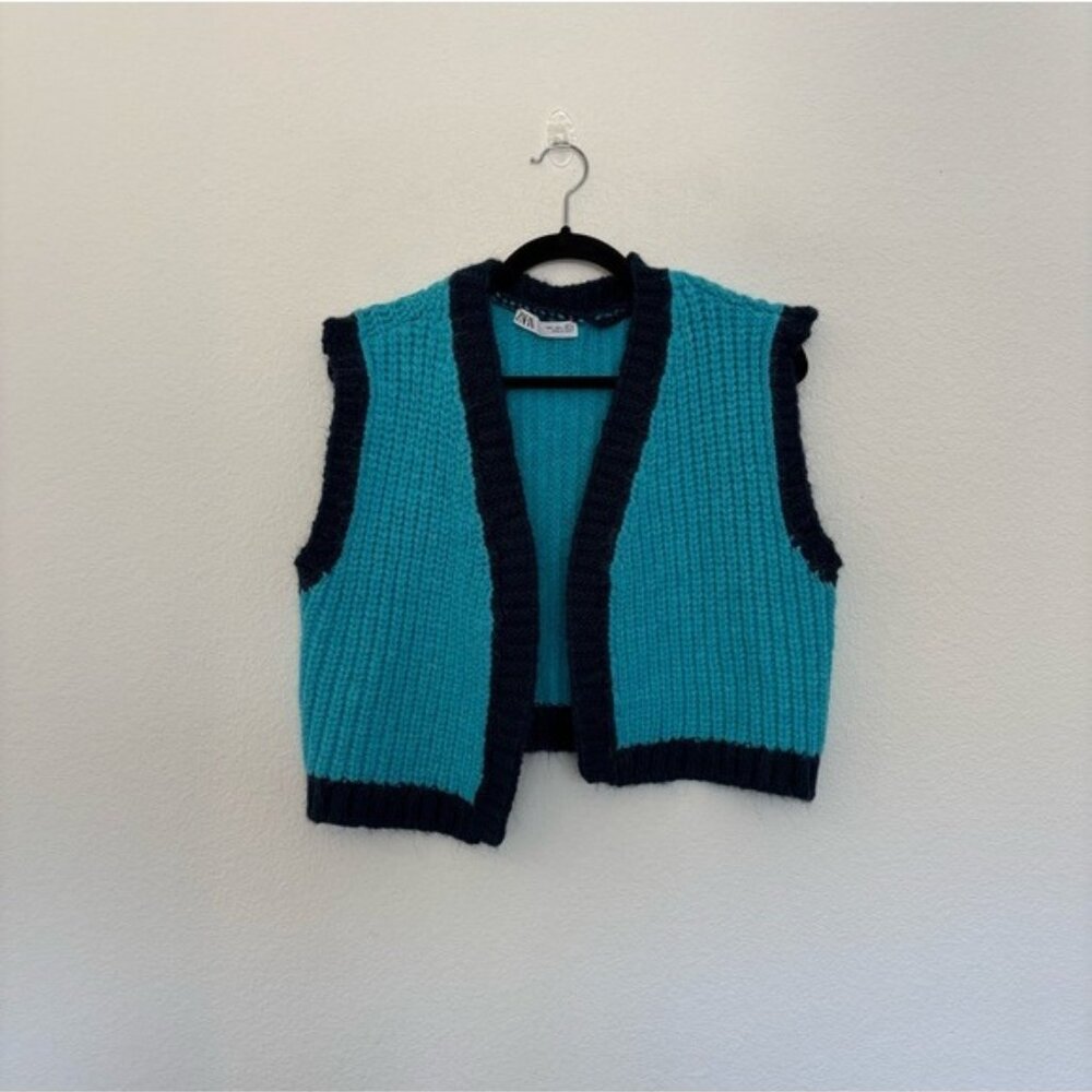 Zara Open Knit Vest Top Blue EUC - Picture 2 of 6
